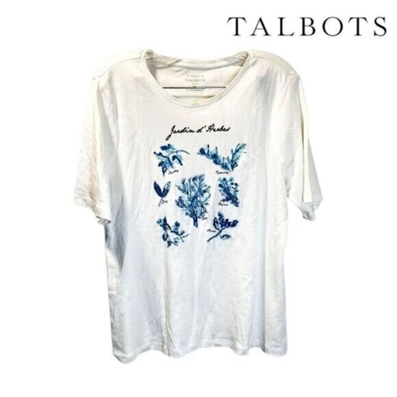 Talbots Women Embellished Beads Sequins Tee Jardins d' Herbes Embroidered top - Picture 1 of 5